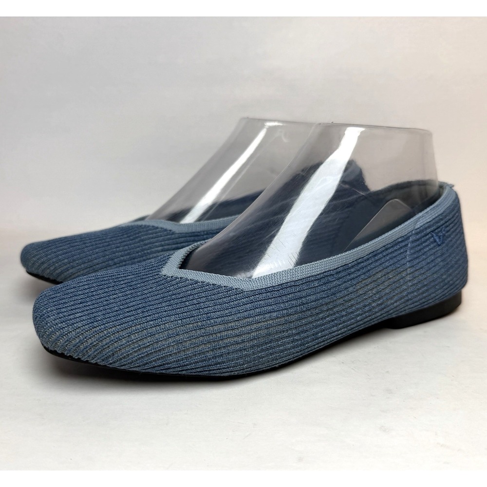 VIVAIA Margot VCut Ribbed Square Toe Ballet Flats Size EU 38 US 7/7.5 Wide Blue